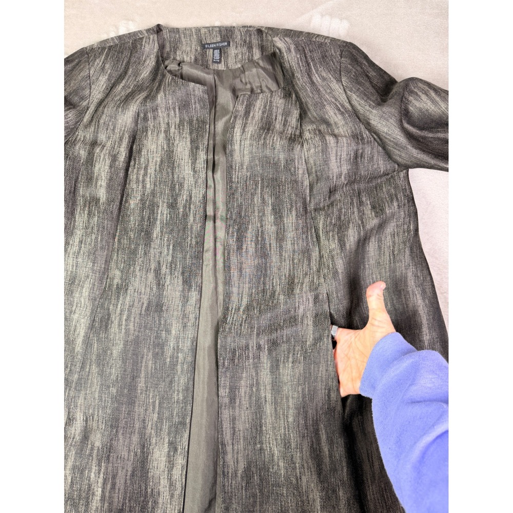 Eileen Fisher Open Front Long Jacket Size XL Linen Silk Cotton Mirage Grey - Picture 8 of 11